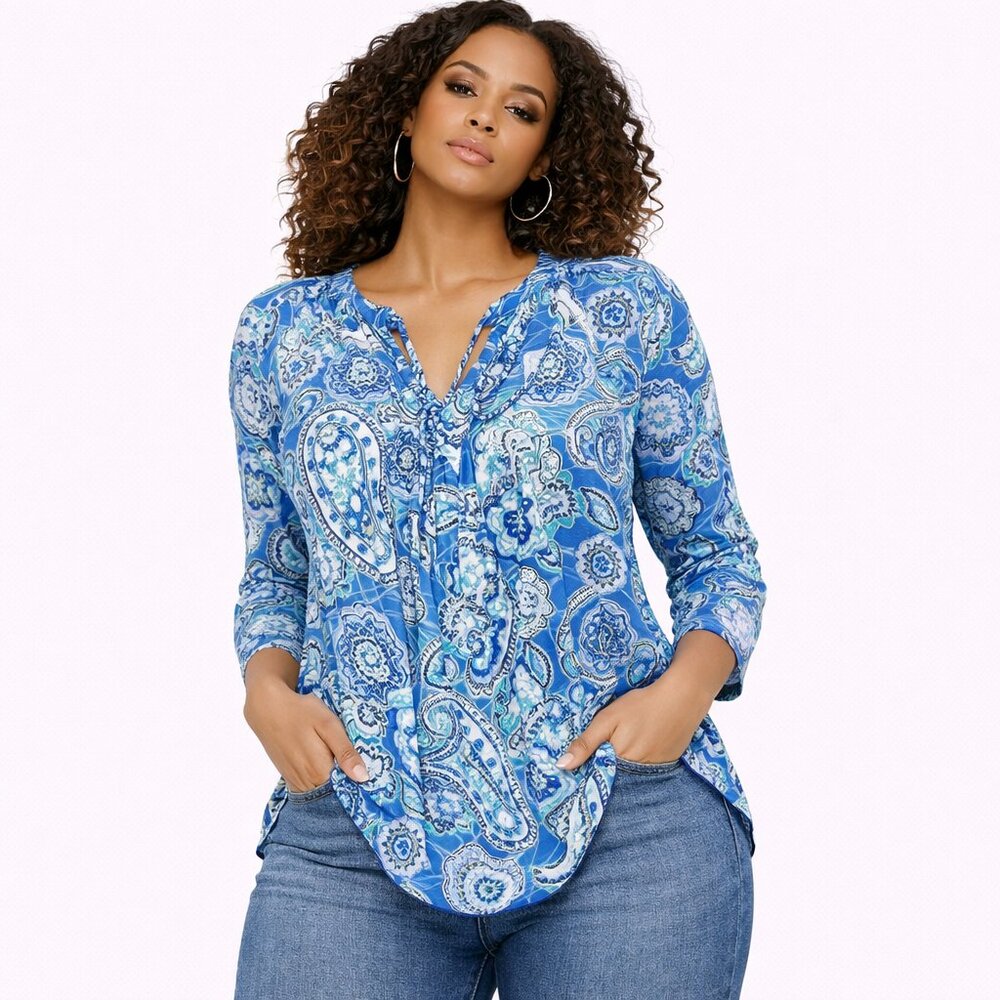 Croft& Barrow-women's top blouse-size:1X, floral blue